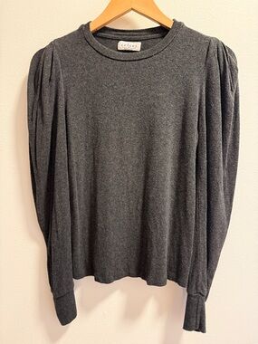 Velvet Charcoal Puff-Sleeve Crewneck Sweatshirt
